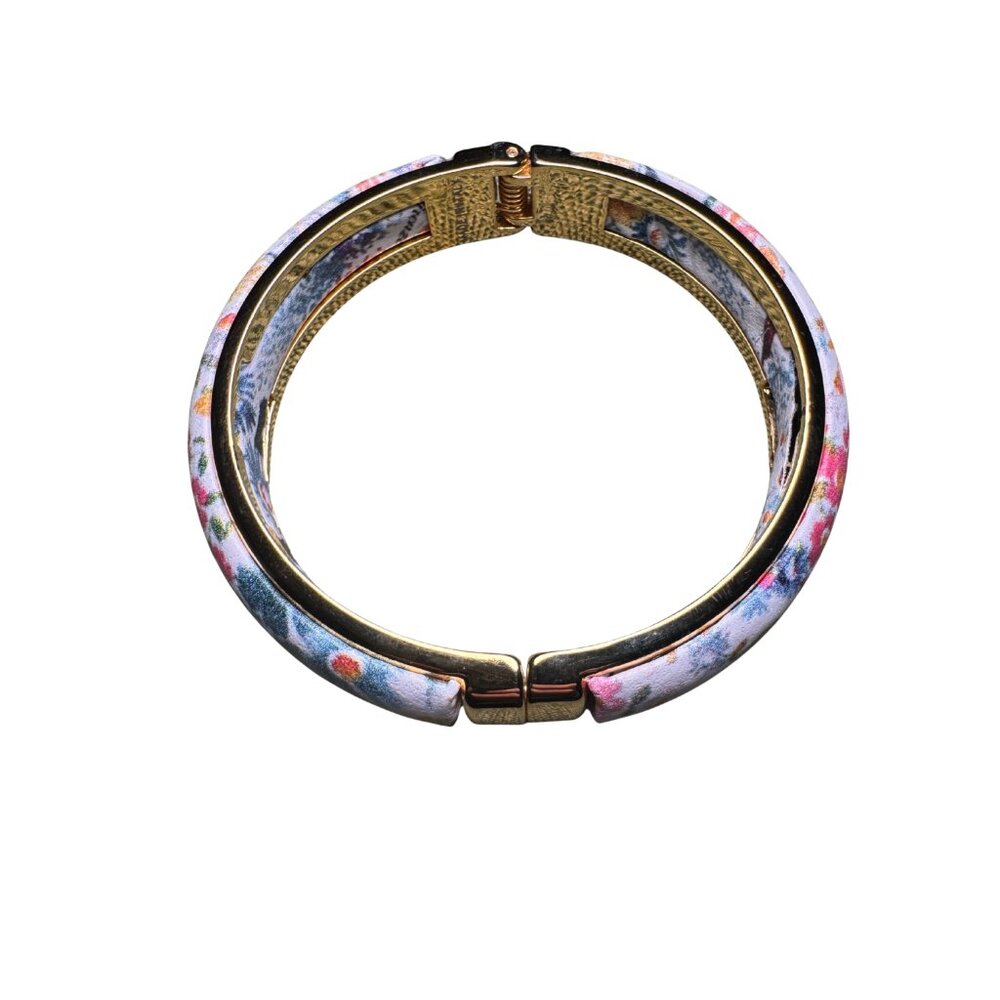 Floral Gold-Accented Bangle Bracelet Signed Italy - Picture 7 of 12